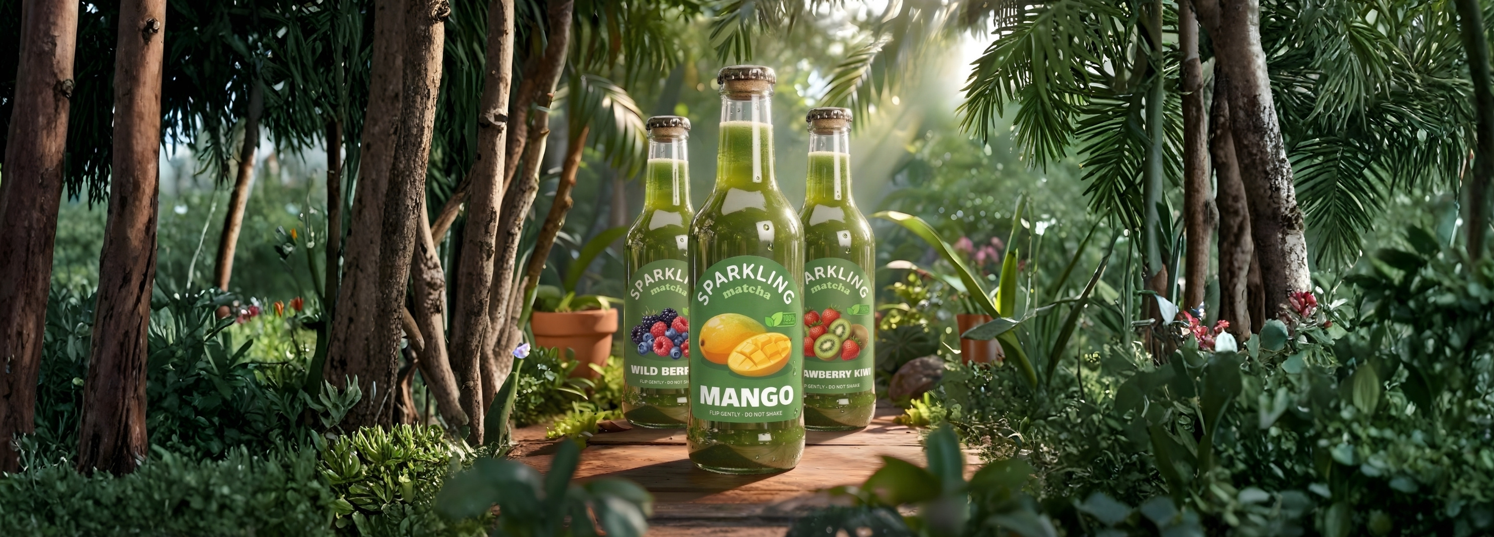 Organic sparkling matcha drink in a glass with lime and mint showing the green fizz aesthetic